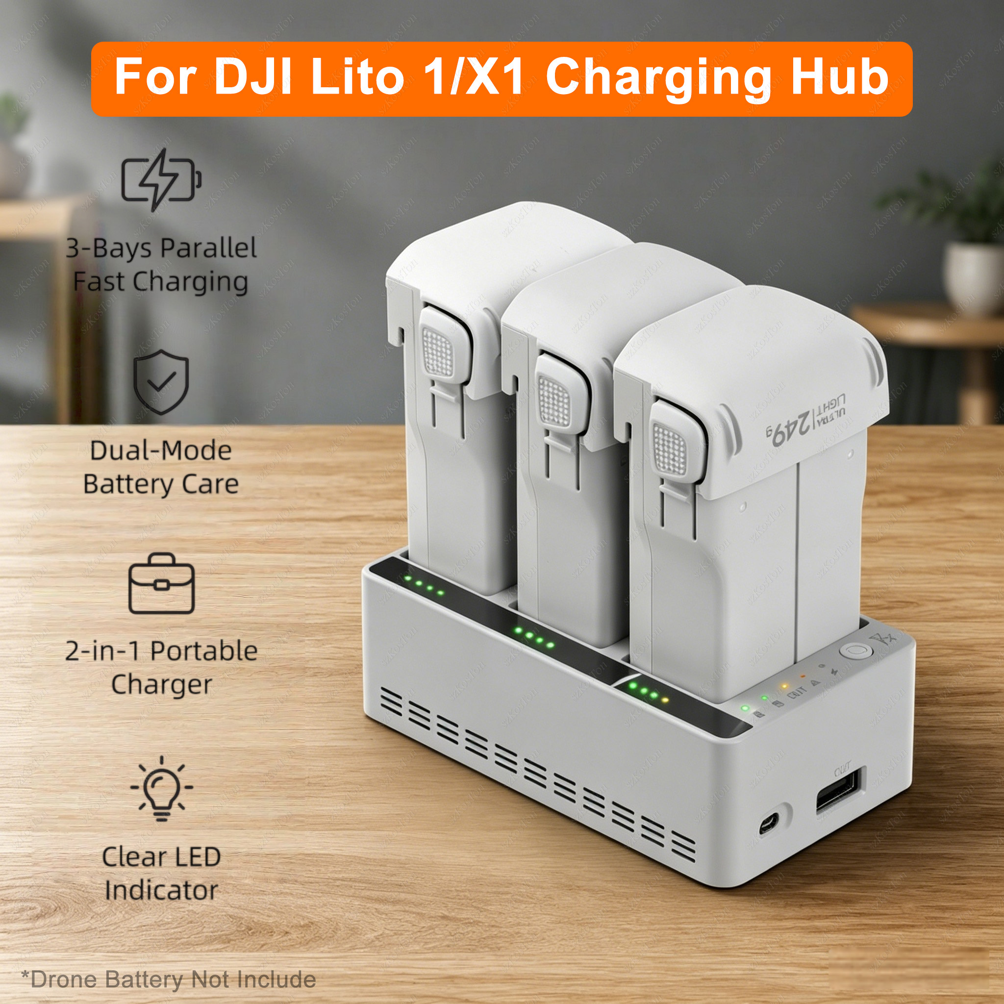 Drone Charging Hub - 3-Way Battery Charger Butler For DJI